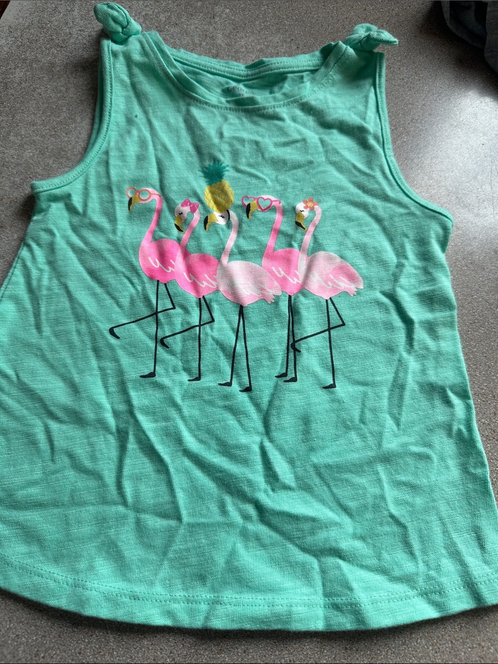 Girls' Mint Tank Top with Pink Flamingo Graphic